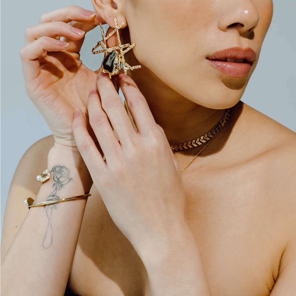 Boho Abstract Stone Statement Earrings - Picture 8 of 15